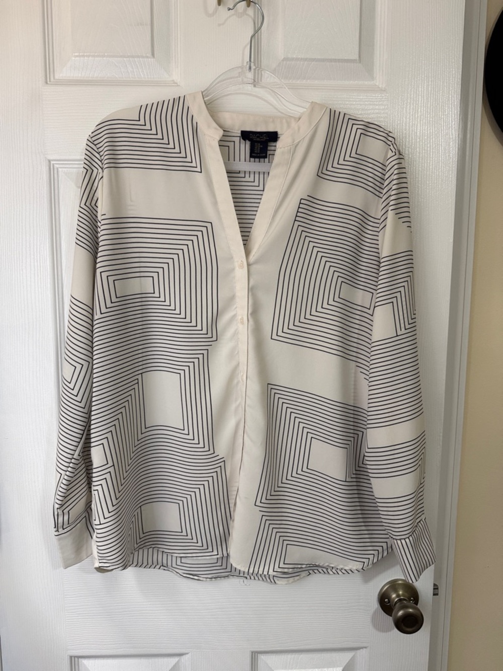 RACHEL Rachel Roy Cream and Black Geometric Button-Down Blouse